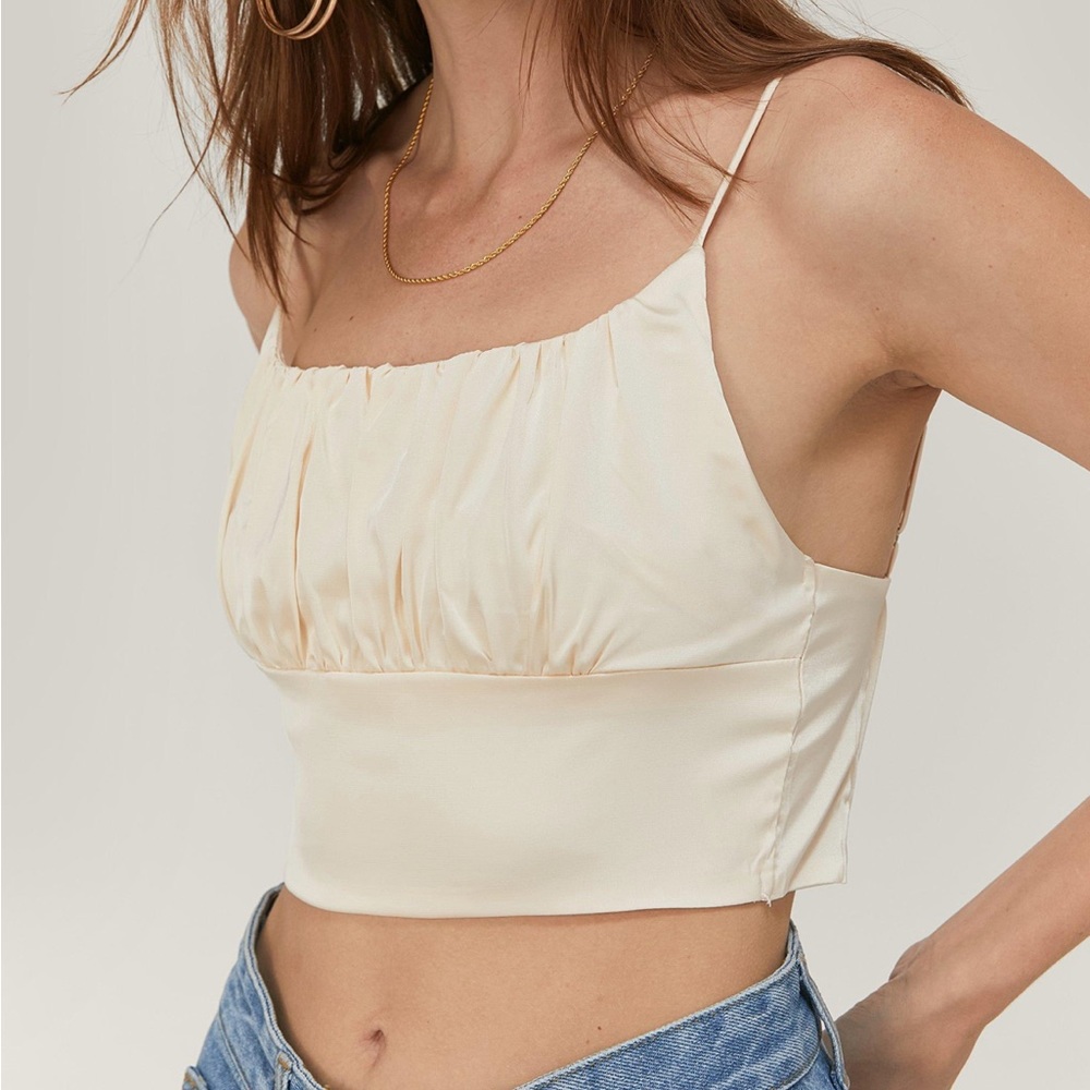 Ivory satin Ruched corset bustier crop Top NEW